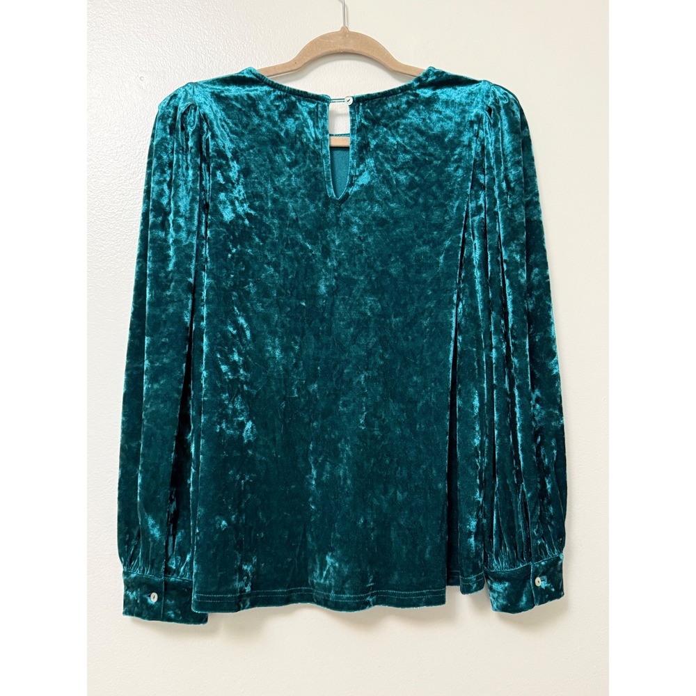 Jodifl Teal Green Crushed Velvet Puff Sleeve Blouse Top Keyhole Back - Picture 6 of 10